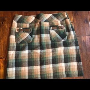 LOFT Sz 8 tan green brown wool line skirt preowned